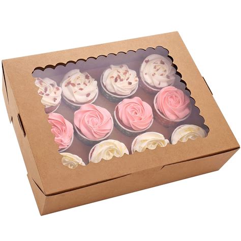 Buy 15-Set Cupcake Boxes Hold 12 Standard Cupcakes, Brown Cupcake ...