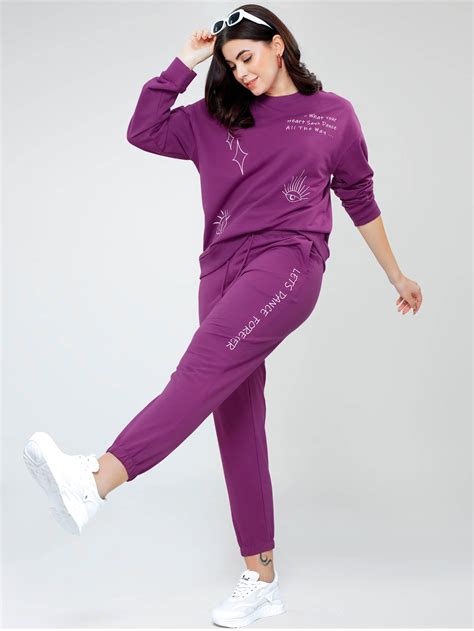 ZEYO Women Cotton Purple Track suit Conversational Printed Co-ords set