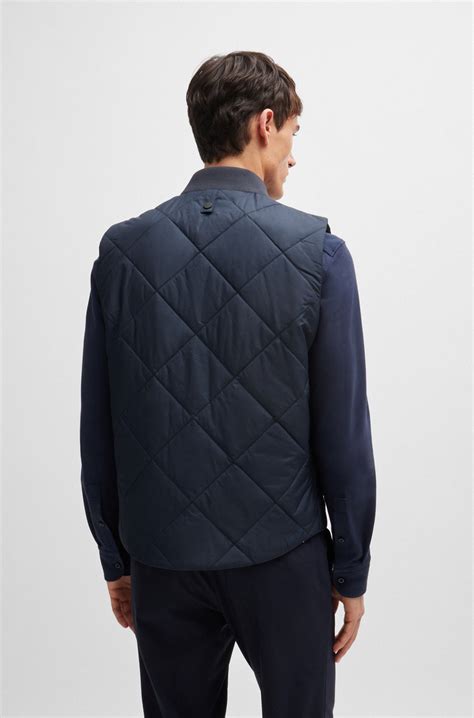 BOSS - Water-repellent regular-fit gilet with diamond quilting - Dark Blue