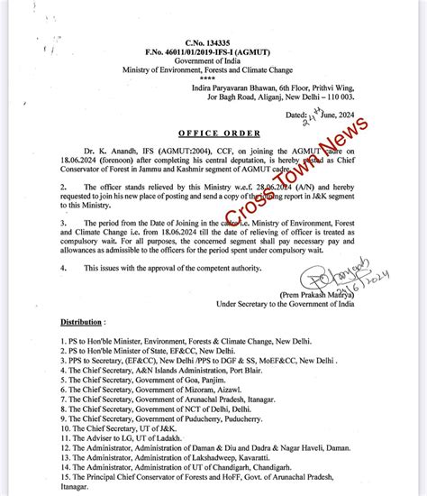 AGMUT cadre IFS Officer appointed as Chief Conservator of Forests in J&K