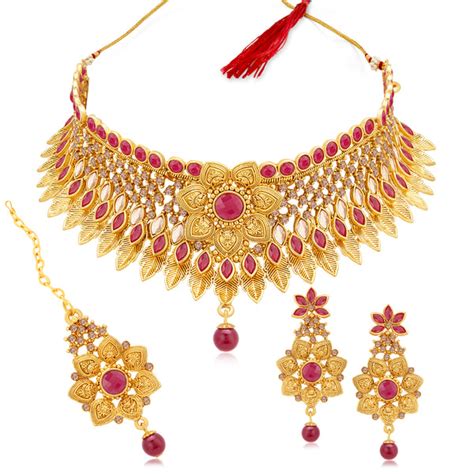 Sukkhi Ethnic LCT Gold Plated Floral Choker Necklace Set for Women ...