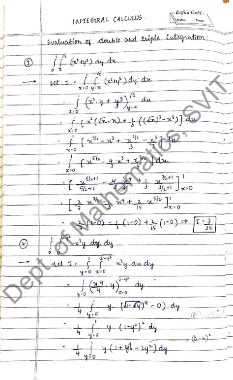 Evaluation of Double and Triple Integrals: Integral Calculus Notes ...