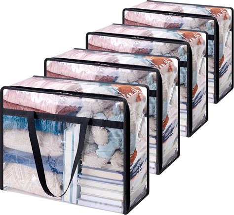 Lifewit 4 Pack Clear Plastic Storage Bags, 40L Foldable Clothes Storage ...