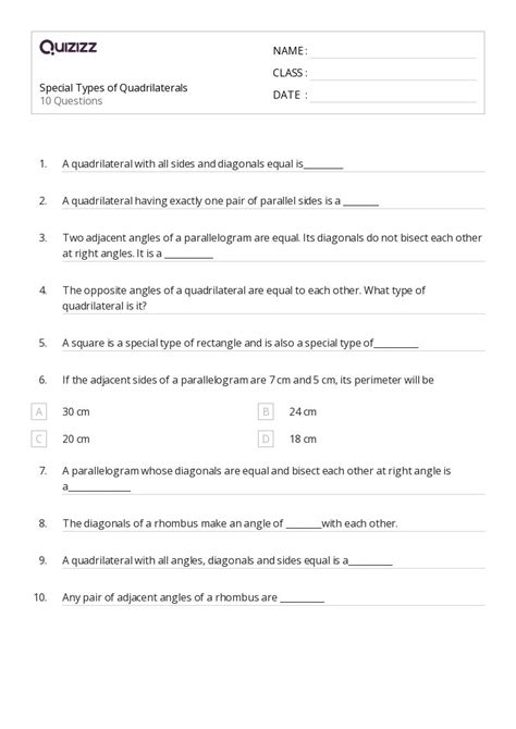 50+ Quadrilaterals worksheets for 6th Class on Quizizz | Free & Printable