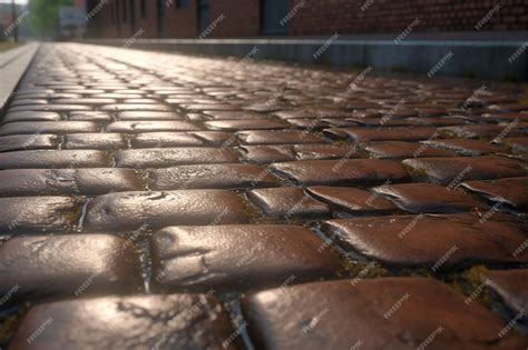 Premium AI Image | A brick road with a red brick road in the background