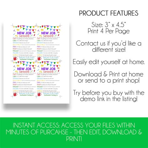 EDITABLE New Job Survival Kit Tag | New Job Gift Idea | Printable ...