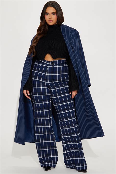 Call It Even Wide Leg Plaid Dress Pant - Navy/combo | Fashion Nova