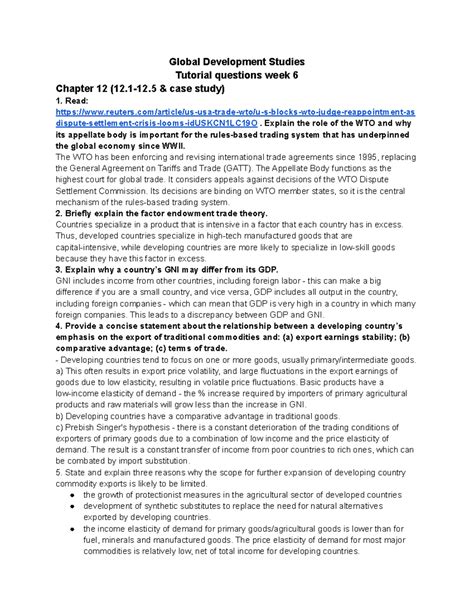 GDS 6 tutorial - Global Development Studies Tutorial questions week 6 ...