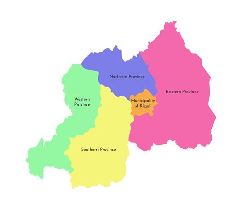 isolated illustration of simplified administrative map of Rwanda. Borders and names of the ...