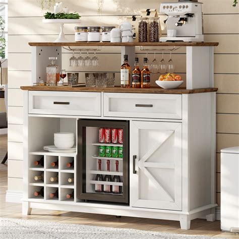 August Grove® Farmhouse Coffee Bar Cabinet With Beverage Refrigerator ...