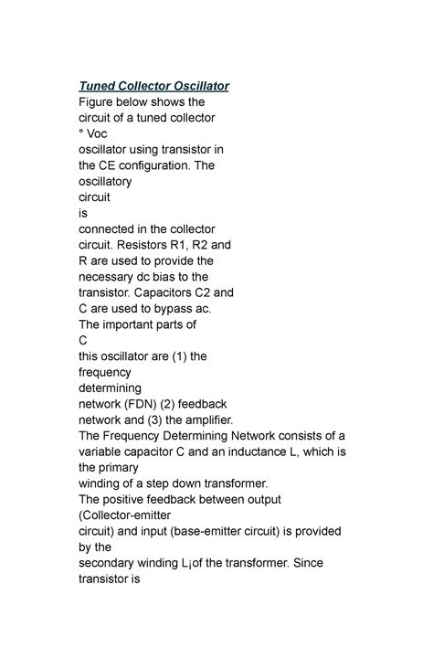 Oscillators - Grade: A - Tuned Collector Oscillator Figure below shows ...