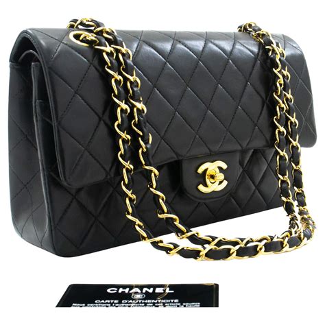 CHANEL Classic Double Flap Medium Chain Handbag Black Lamb For Sale at ...