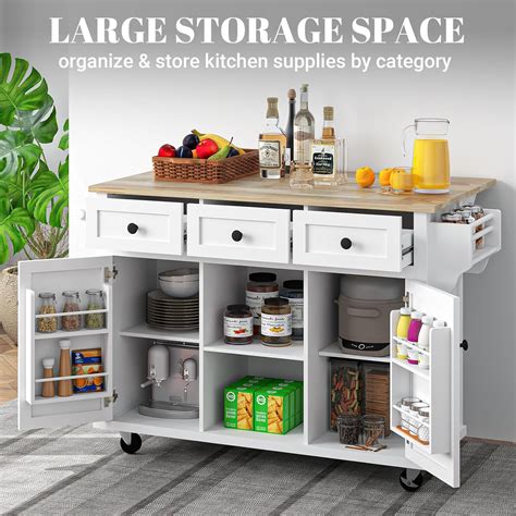 Rovibek Kitchen Island with Drawers 53 in Rolling India | Ubuy