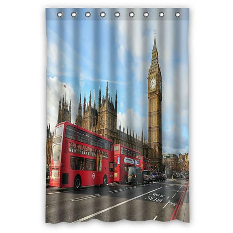 London Buses With Big Ben England Waterproof Polyester Shower Curtain ...