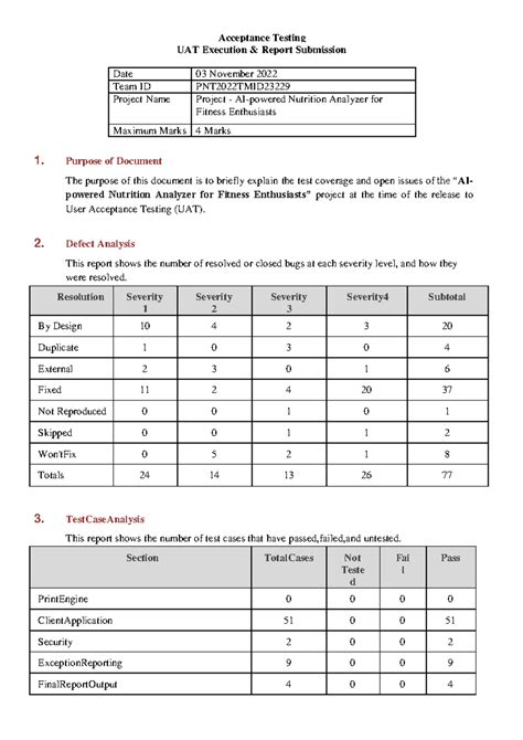 UAT Report AI based food nutrition recognition - Acceptance Testing UAT ...