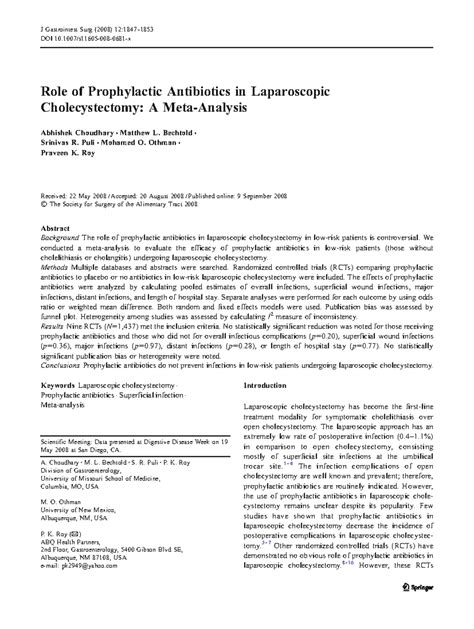PNM2 - Role of Prophylactic Antibiotics in Laparoscopic Cholecystectomy ...