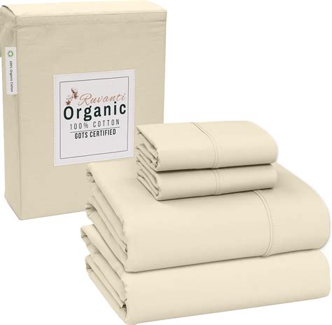 Amazon.com: RUVANTI 100% Organic Cotton Sheets Queen Size Bed Set, 4 PC ...