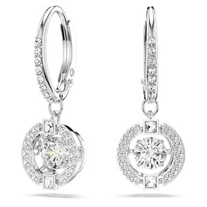 Swarovski Una drop earrings, Round cut, White, Rhodium plated : Amazon ...