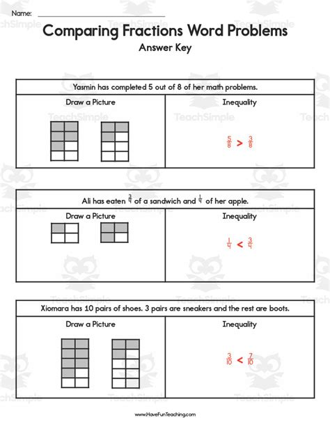Image result for Comparing Fractions Word Problems Worksheet