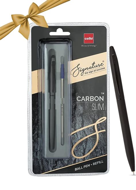 Cello Signature Carbon Slim+Refill Pack| Blue Ink|1 Ball Pen + 1 Refill ...