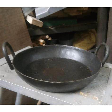Induction & Gas Compatible Heavy Base Iron Flat Kadai Fry Pan for maki ...