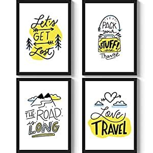 GS DECOR Set of 4 Travel Lettering Quotes Wall Art Frames Painting l ...