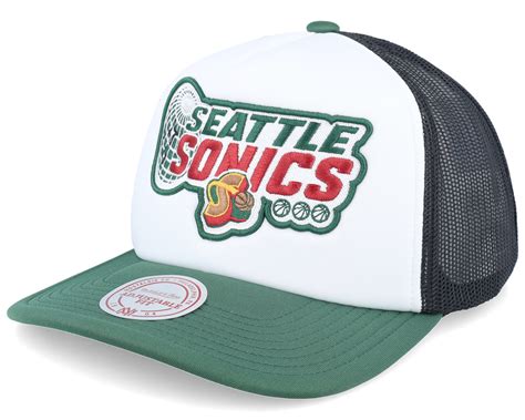 Seattle Supersonics Globe Hwc White/Black/Green Trucker | Hatstoreworld.com