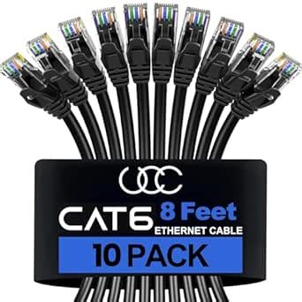Cat6 Ethernet Cable, 8 Feet (10 Pack) LAN, utp Cat 6, RJ45, Network ...