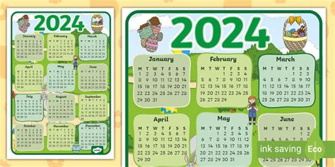 Easter Calendar Poster | Wall Calendar | 2024 | Twinkl