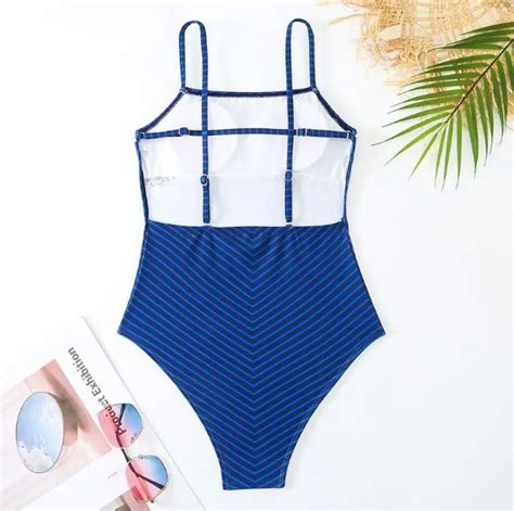 Blue striped Monokini – WomanLikeU