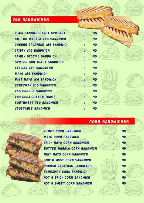 Menu at Night mode sandwich & juice shop, Chennai