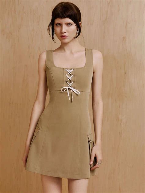 MONSE Designer Lace Up Cargo Pockets Mini Dress, Summer Elegant Dress ...