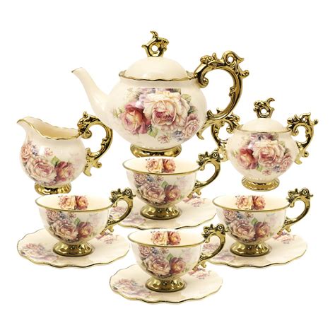 Amazon.com | fanquare 15 Pieces British Porcelain Tea Set, Floral ...