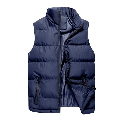HOOMEUMY Men's Puffer Vest Sleeveless Winter Warm Jacket Stand Collar ...