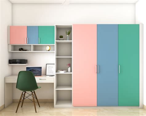 Wardrobe with Study Table Design 的图像结果