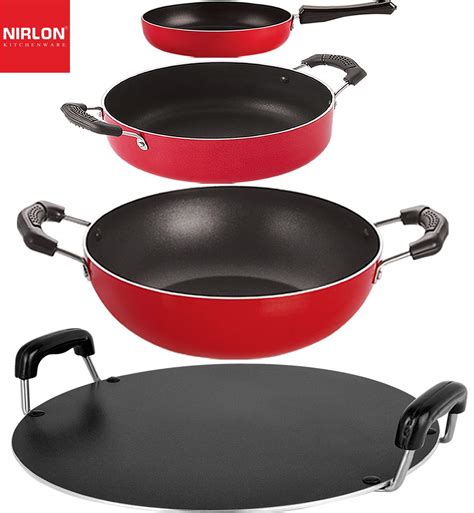 Buy Nirlon Dishwasher Safe Non Stick Cookware Pots and Pans Set of 4 ...