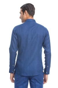 Buy Blue Linen Double Flap Pocket Shirt For Men by Rohit Gandhi + Rahul ...
