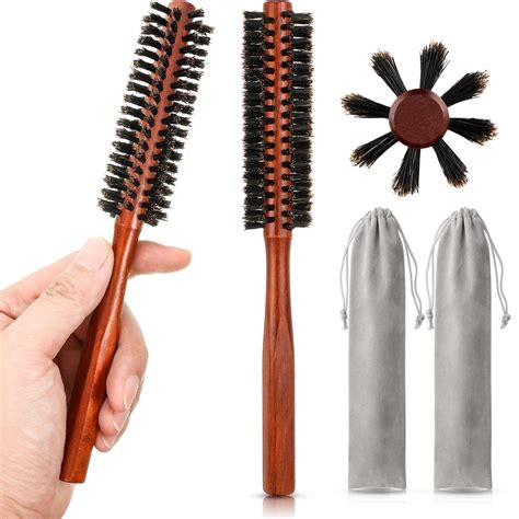 Amazon.com : Patelai 2 Pcs Boar Bristle Round Brush Small Round Hair ...