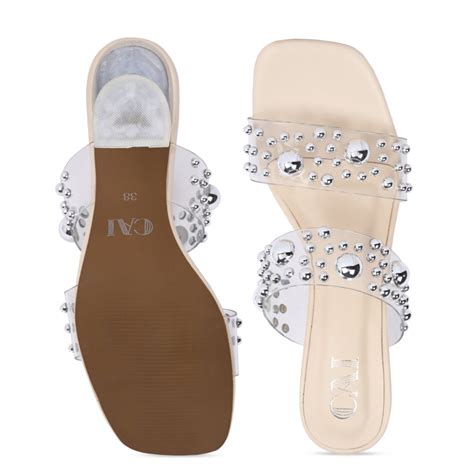 Silver Beaded Clear Strap Heels – The CAI Store