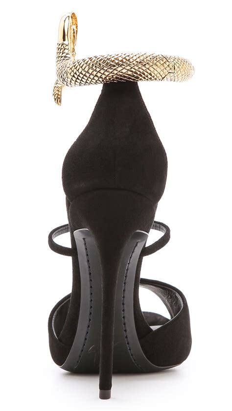 Giuseppe Zanotti Ankle Strap Snake Heels in Black - Lyst
