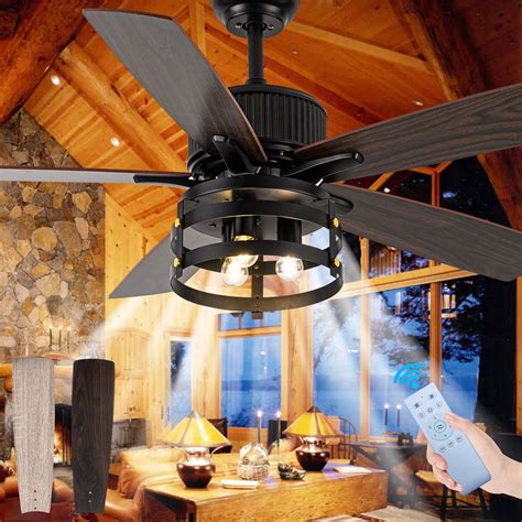 Farmhouse Rustic Ceiling Fan with Lights, 52 Inch Industrial Ceiling ...