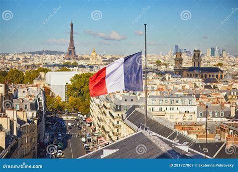 Aerial View of the Eiffel Tower Over the French Flag in Paris, France ...