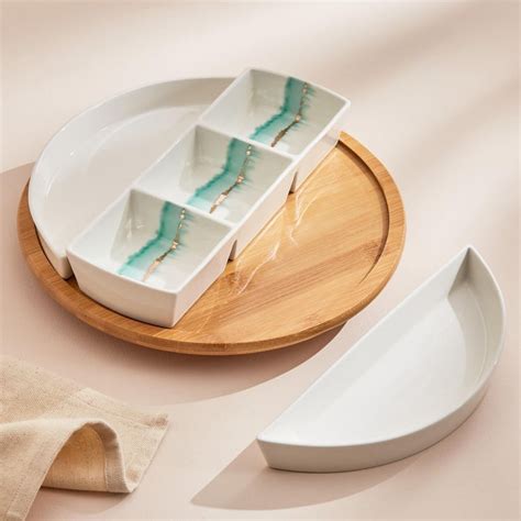 Buy Showstopper 4Pcs Porcelain Partition Serving Bowl and Platter Set ...