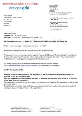 Fillable Online National Grid Electricity Emergency Number: PO Box 100 ...