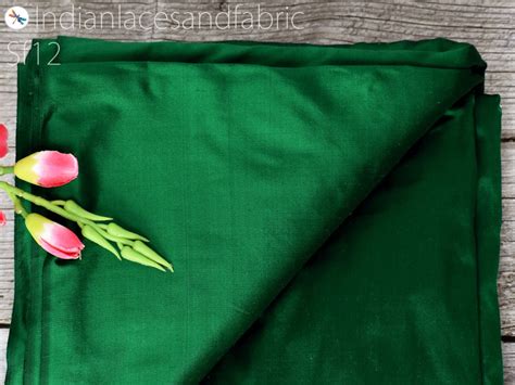 80 gsm Indian Dark Green Soft Pure Plain Silk Fabric by yard Wedding D ...