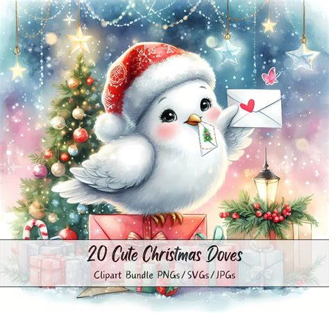 Cute Christmas Doves Clipart Bundle, Xmas Dove Clip Art Images ...