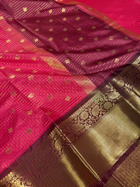Cherry Pink Kanchi Silk Maheshwari Checks Banarasi Saree – Unique ...