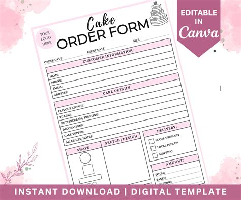 Bakery Order Form 的图像结果
