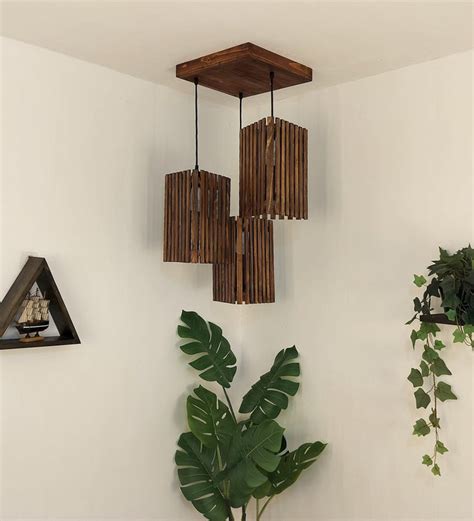Trikona Cluster Hanging Light | Wooden Pendant Lamps - IKIRU