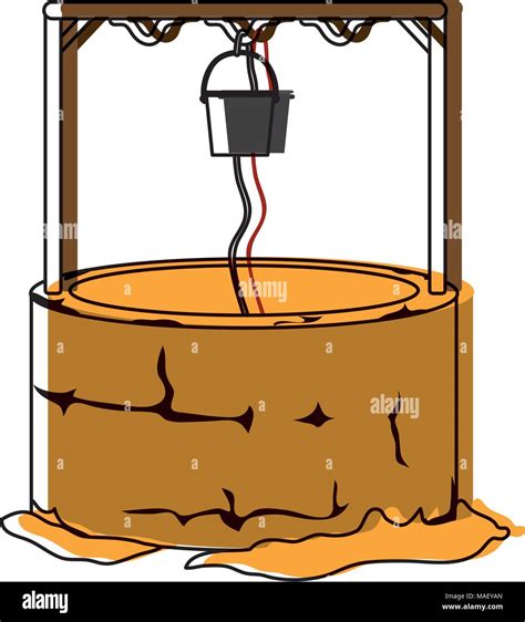 moved color water well hole with rope and bucket vector illustration ...